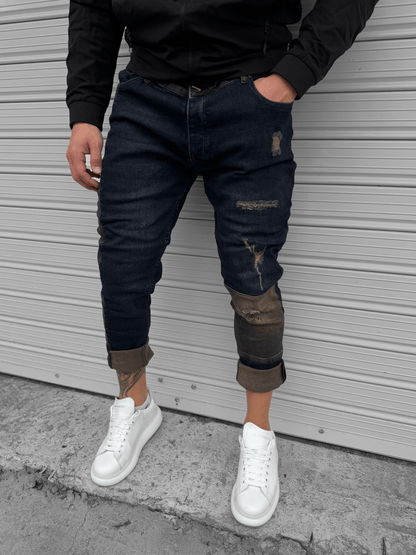 Тъмно Сини Дънки с Кафяви Детайли "𝐁𝐑𝐎𝐖𝐍 𝐏𝐑𝐈𝐃𝐄"