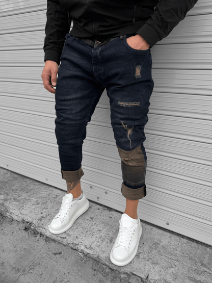 Тъмно Сини Дънки с Кафяви Детайли "𝐁𝐑𝐎𝐖𝐍 𝐏𝐑𝐈𝐃𝐄"