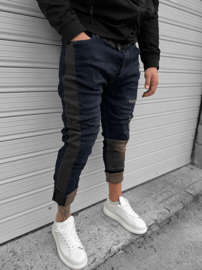 Тъмно Сини Дънки с Кафяви Детайли "𝐁𝐑𝐎𝐖𝐍 𝐏𝐑𝐈𝐃𝐄"