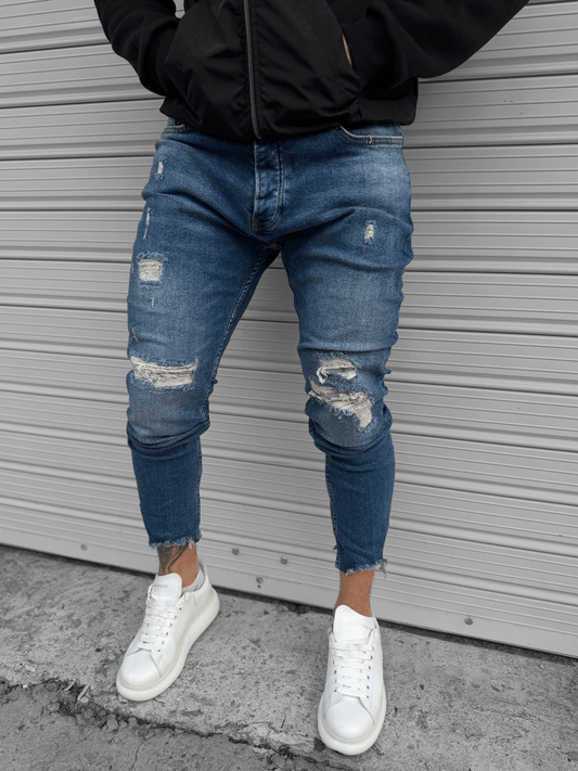 Тъмно сини скъсани дънки "𝐁𝐋𝐔𝐄 𝐖𝐄𝐀𝐑"