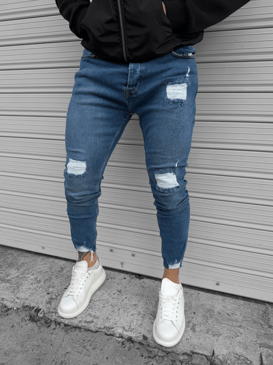 Сини дънки с кръпки "𝐀𝐔𝐓𝐇𝐄𝐍𝐓𝐈𝐂 𝐁𝐋𝐔𝐄"