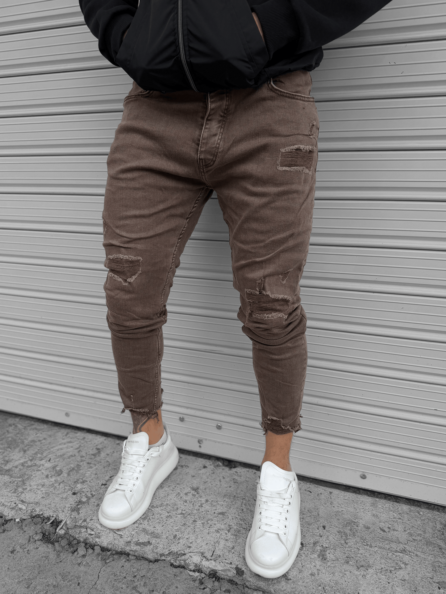 Кафяви дънки с кръпки "𝐕𝐈𝐍𝐓𝐀𝐆𝐄 𝐁𝐑𝐎𝐖𝐍"