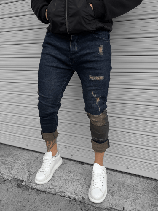 Тъмно Сини Дънки с Кафяви Детайли "𝐁𝐑𝐎𝐖𝐍 𝐏𝐑𝐈𝐃𝐄"